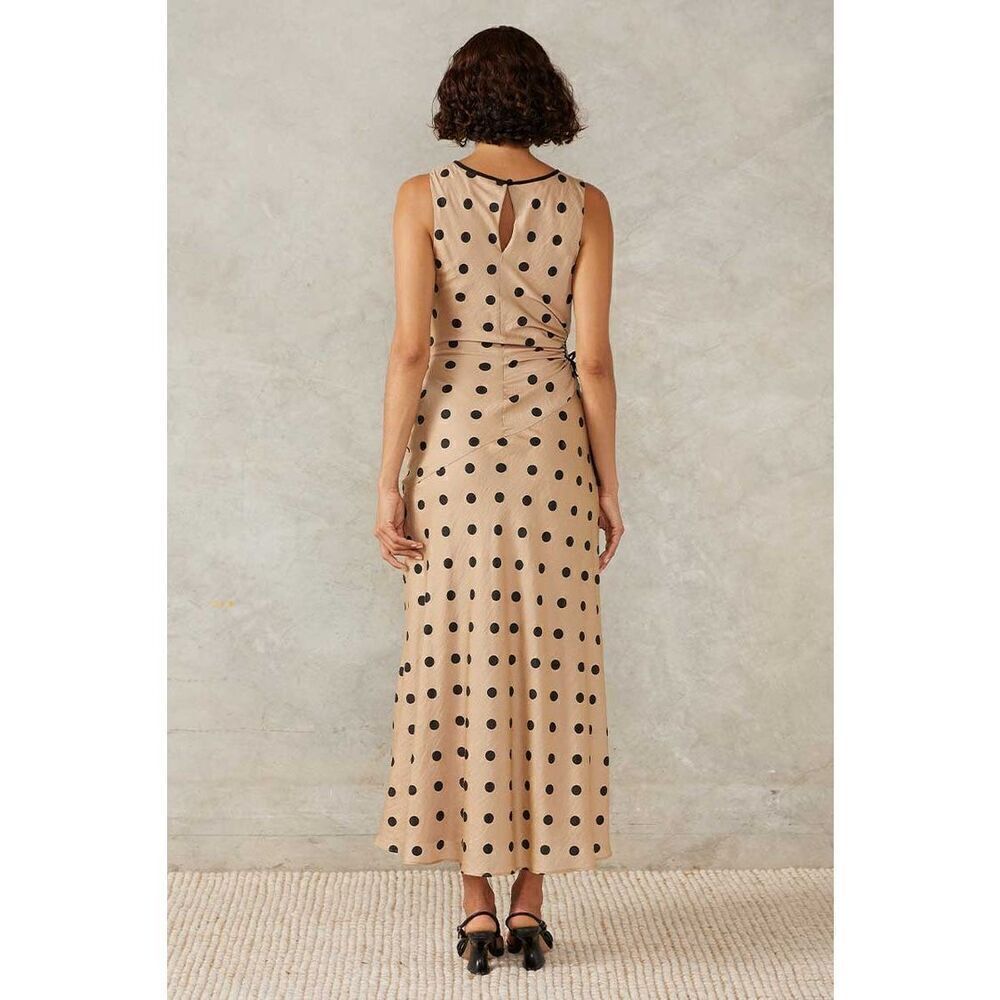 MON RENN LUCINDA MIDI DRESS IN MOCHA POLKA DOT size S NWT$199 - Picture 5 of 11